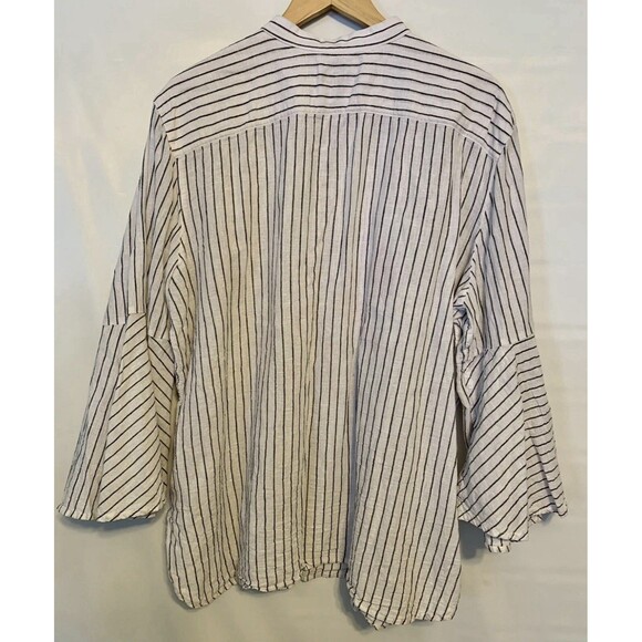 Chaps Black White Striped Linen Blend Bell Sleeve Button Up Blouse Top Plus XXL - Picture 11 of 11
